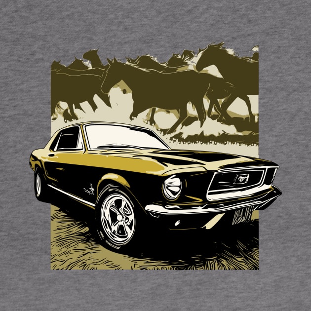 Gold 1968 Ford Mustang with Horses by ZoeysGarage